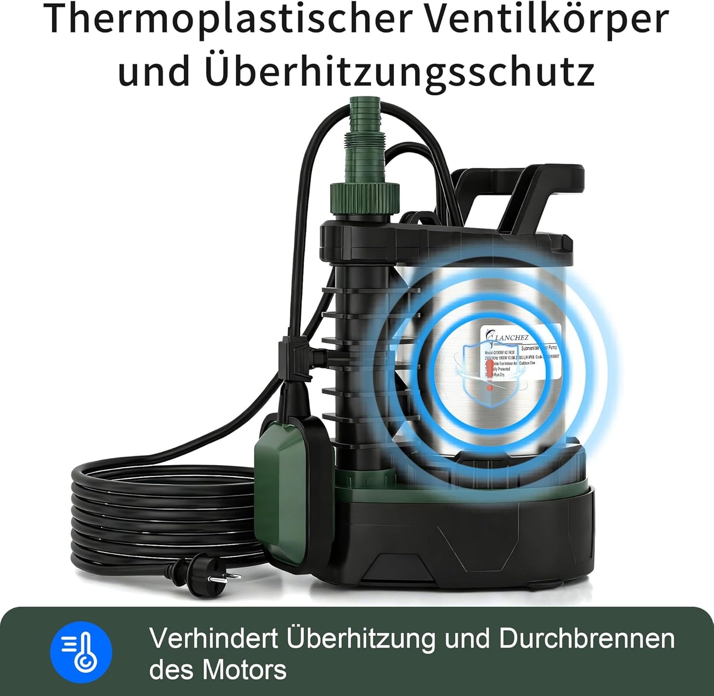 Tauchpumpe mit Schwimmerschalter, Silber und Schwarz