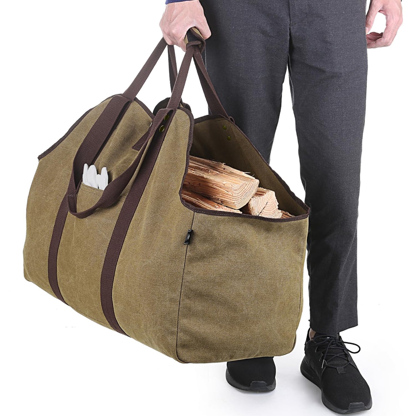 Brennholztasche aus Segeltuch, Braun