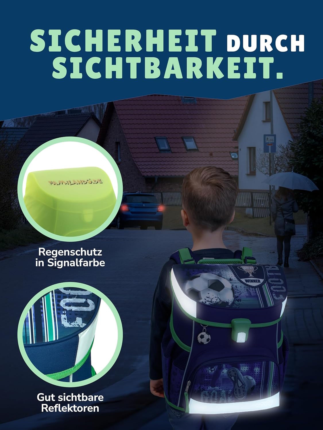 Schulranzen-Set für Erstklässler, Fussball Blau 10-teiliges Set mit Schultüte
