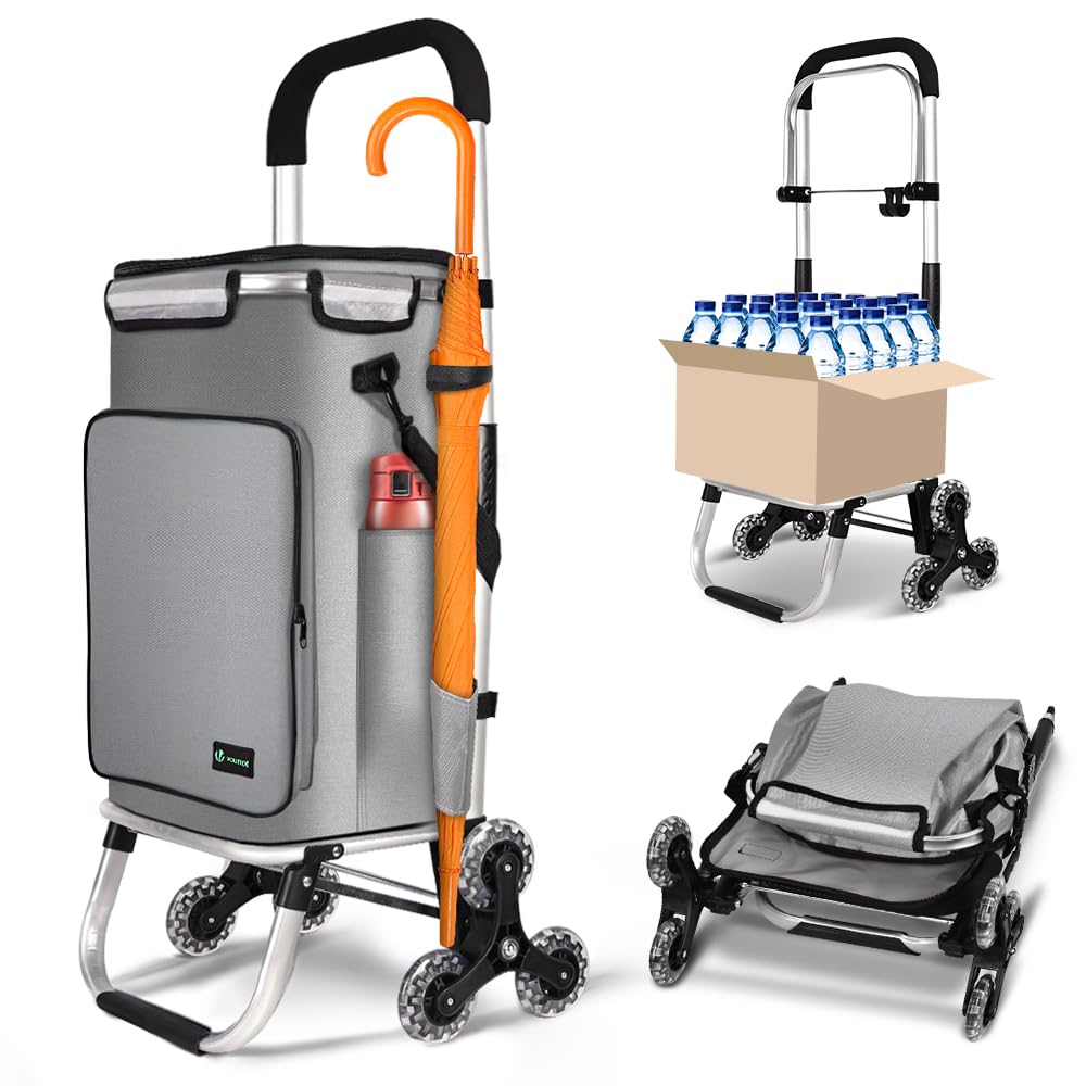 Einkaufstrolley mit Treppensteiger, 60L Grau