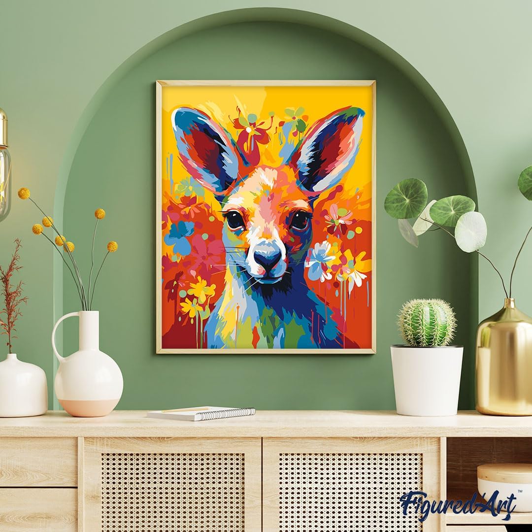Malen nach Zahlen - Abstraktes farbenfrohes Känguru, Känguru Farbenfroh Abstrakt 40x50cm Mit Keilrahmen (nicht gespannt)