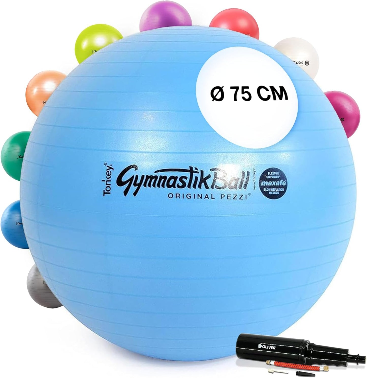 Original Pezziball MAXAFE Gymnastikball mit Pumpe, 75cm Lightblue