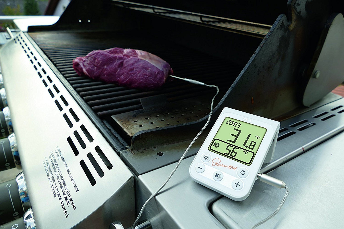 Digitales Grill-Bratenthermometer mit Display, Weiß mit Batterien