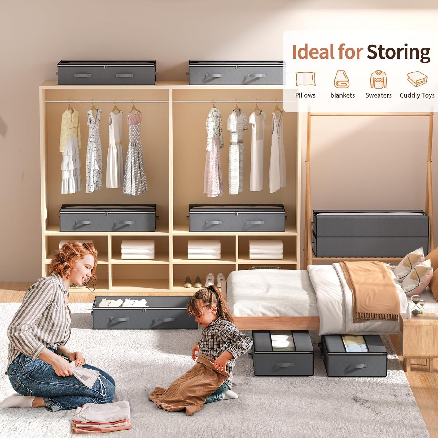 Unterbett-Aufbewahrungsboxen-Set (3 Stück), Grau 90L x 3