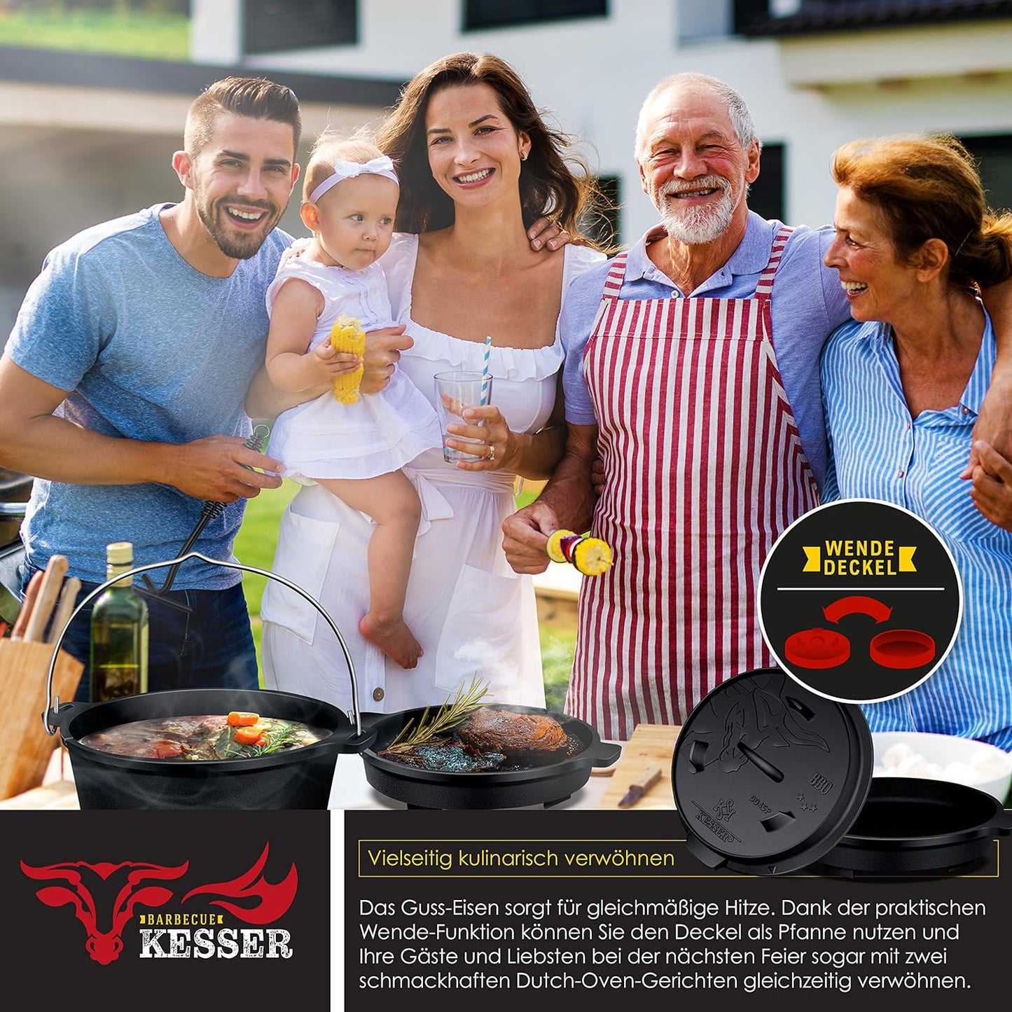 Dutch Oven Set BBQ, DO45P - 4.2 Liter Topf mit Füsse