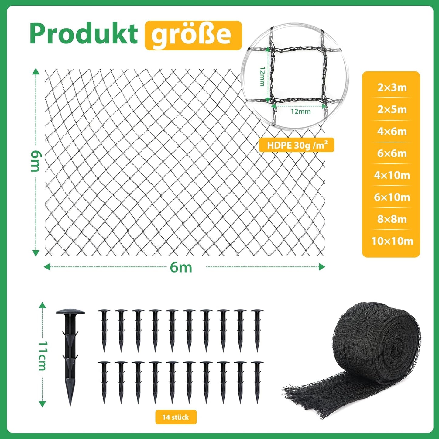 Teichnetz Vogelschutznetz 6 x 6 m, feinmaschig, 6 x 6m