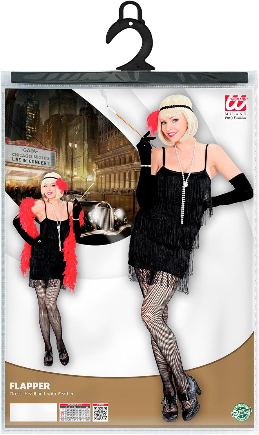 Flapper Fransenkleid 20er Jahre, (Kleid, Stirnband mit Federn)