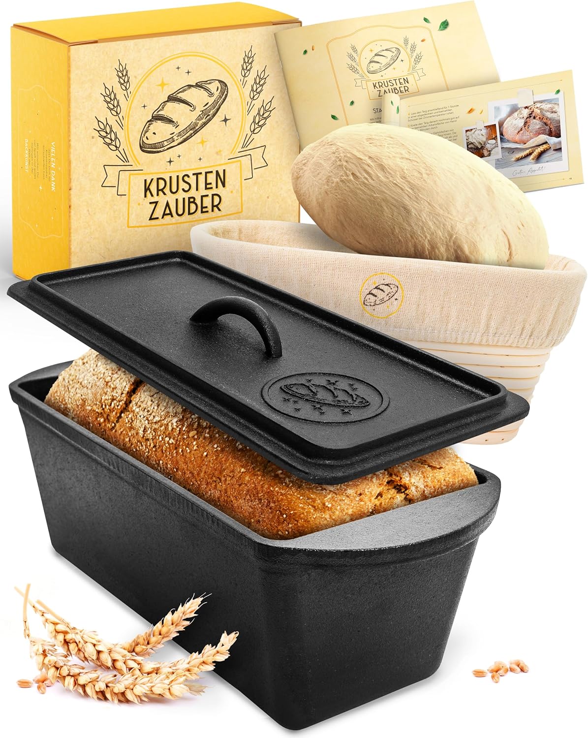 Brotbackform mit Deckel inkl. Gärkorb, Kastenform Gusseisen