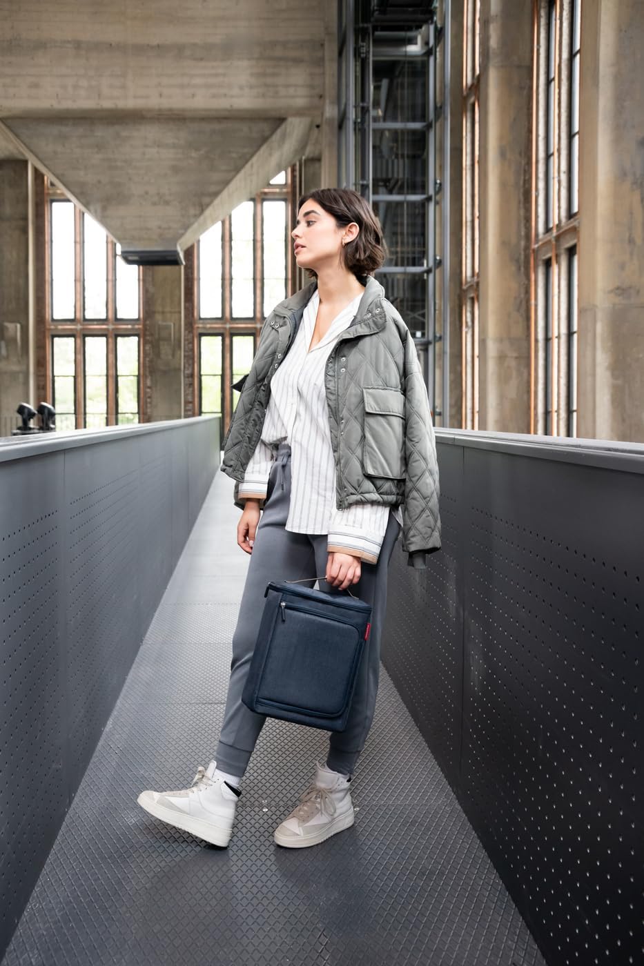 Kühltasche mit Zwei Öffnungen, herringbone dark blue