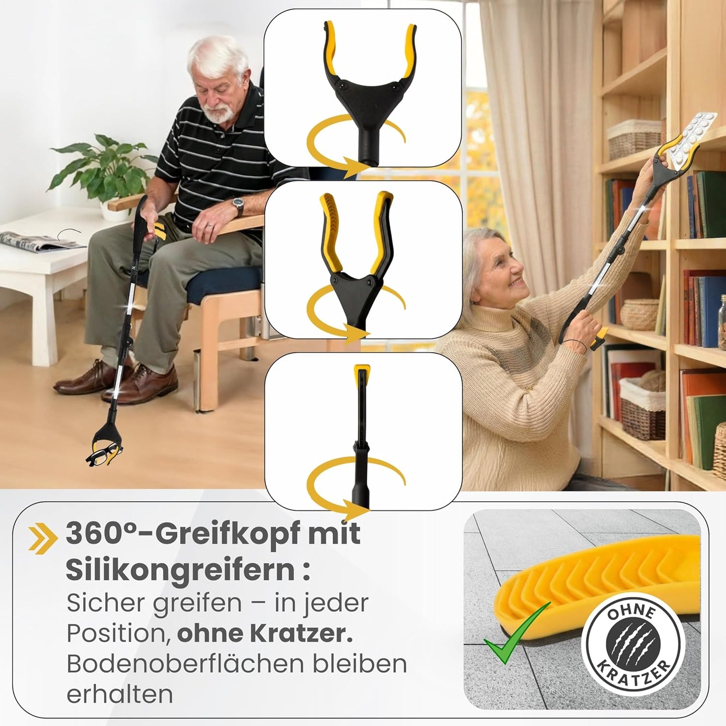Faltbare Greifzange, 80 cm, Gelb Schwarz