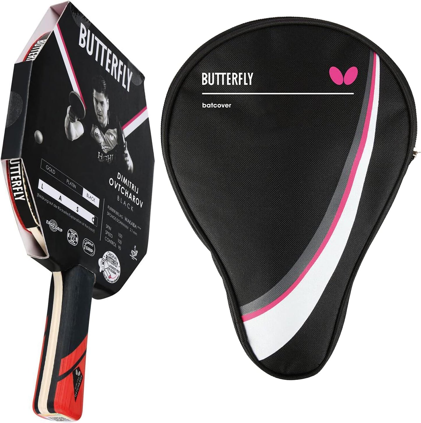 Dimitrij Ovtcharov Black Tischtennisschläger mit ITTF Belag & Tischtennishülle, Bundle mit Case DC1