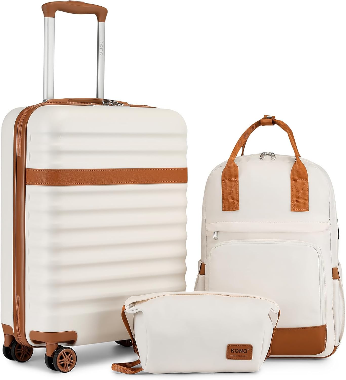 3-teiliges Handgepäck-Set, Creme/Braun
