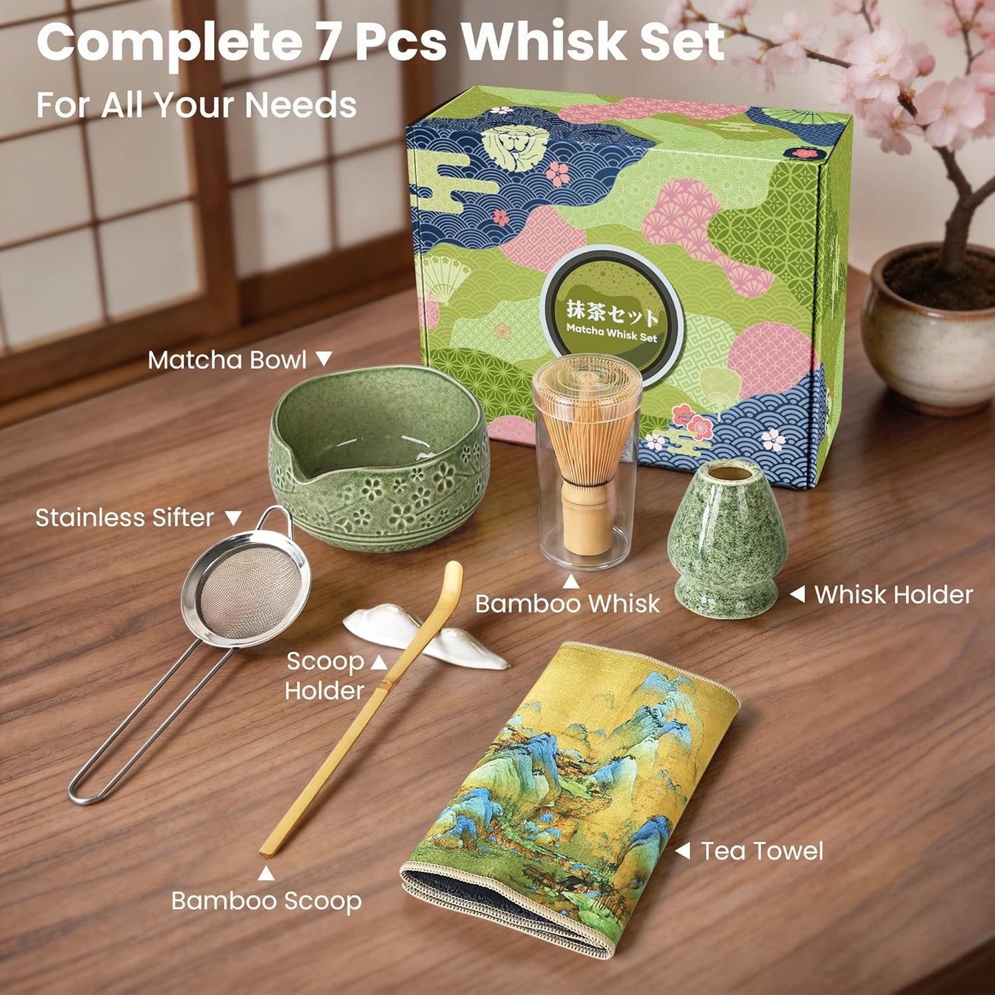 7-teiliges Matcha-Teeset, Grün