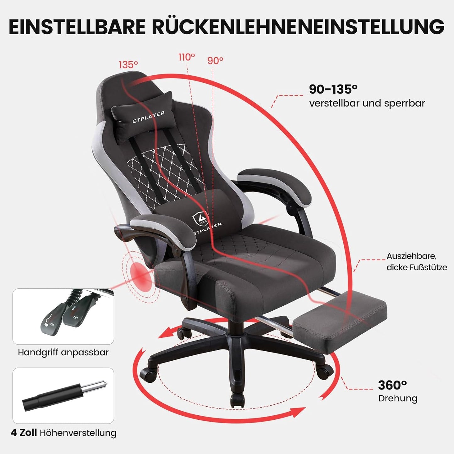 Ergonomischer Gaming-Stuhl mit Fussstütze, Braun