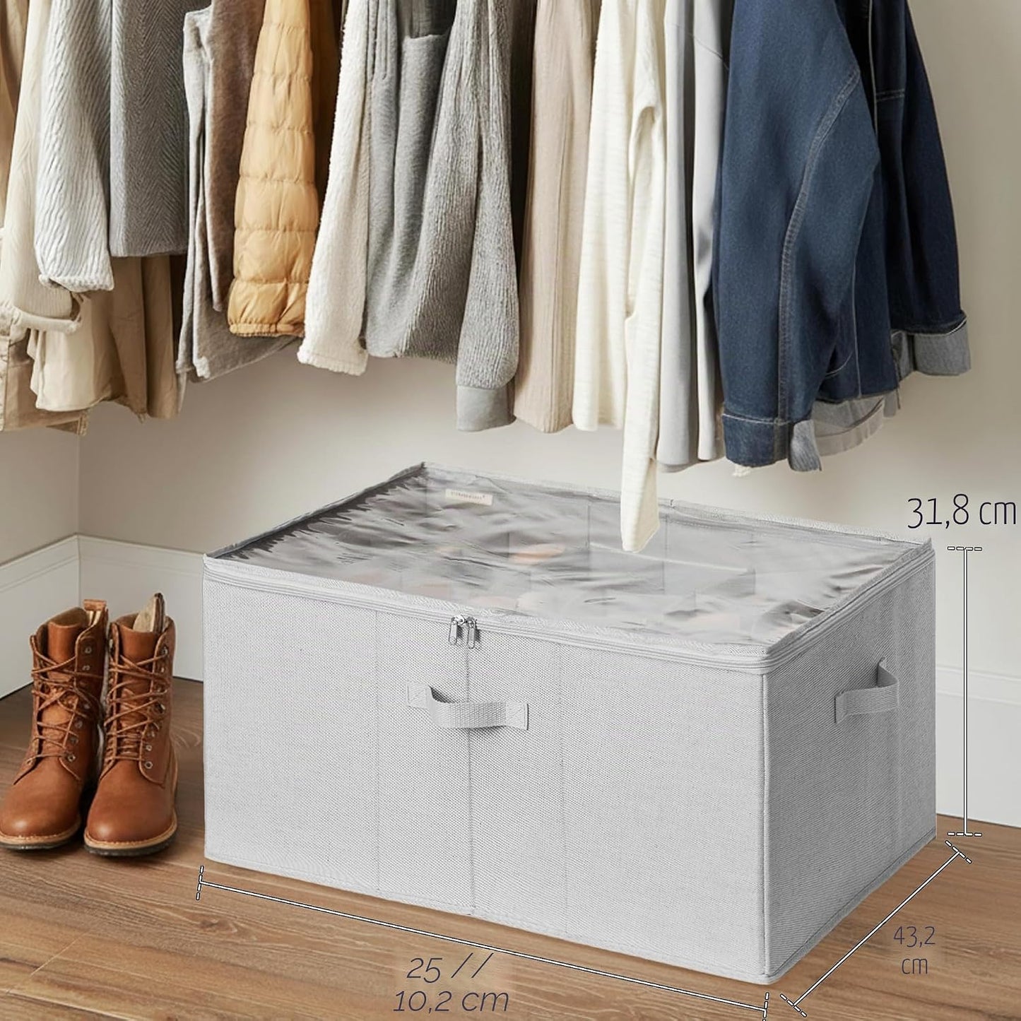 Schuh-Organizer für Schrank, extragrosse Aufbewahrungsbox, Grau Grau 64 x 43 x 32 cm