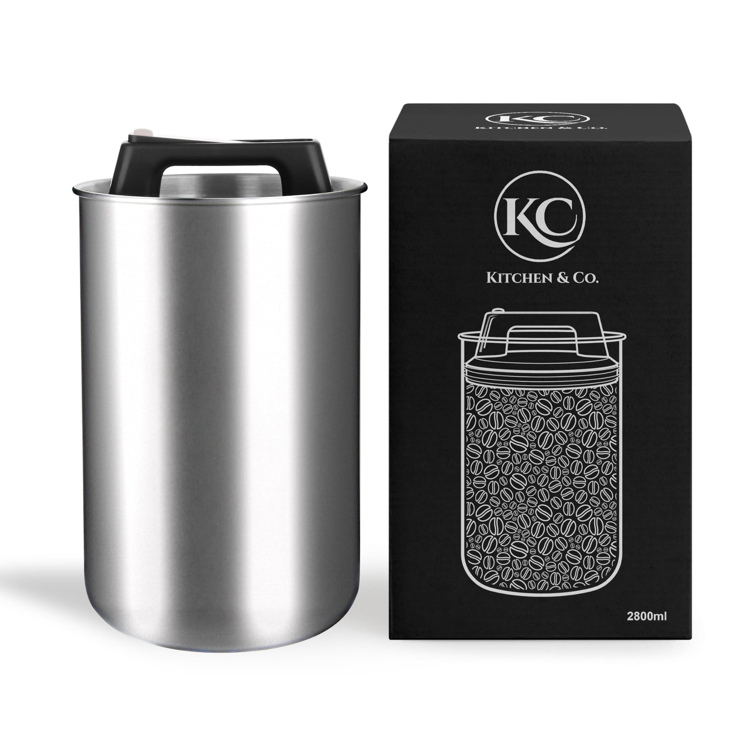 Luftdichte Kaffeedose mit Vakuumdeckel, 2800 ml, Silber