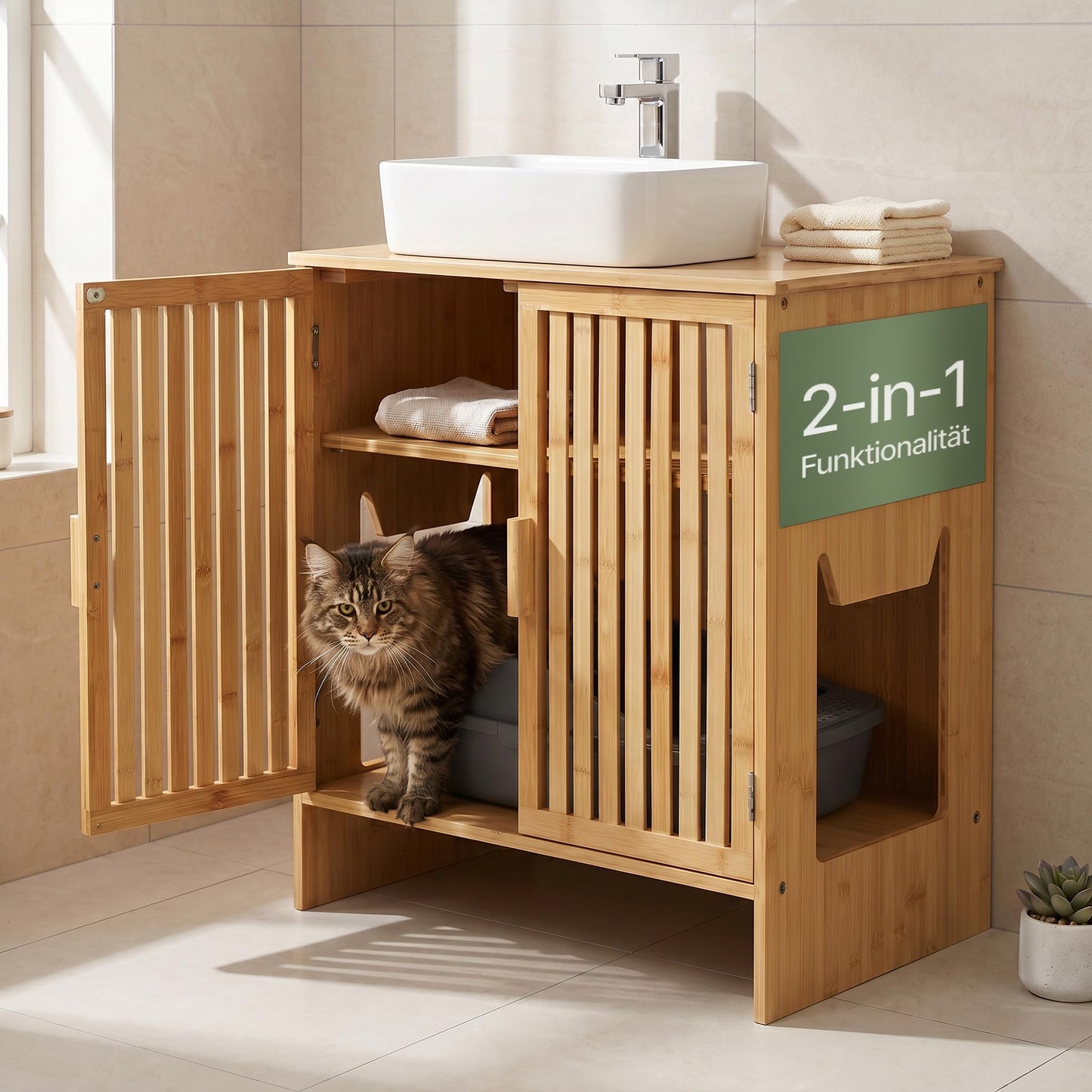 2-in-1 Katzenkloschrank und Waschbeckenunterschrank