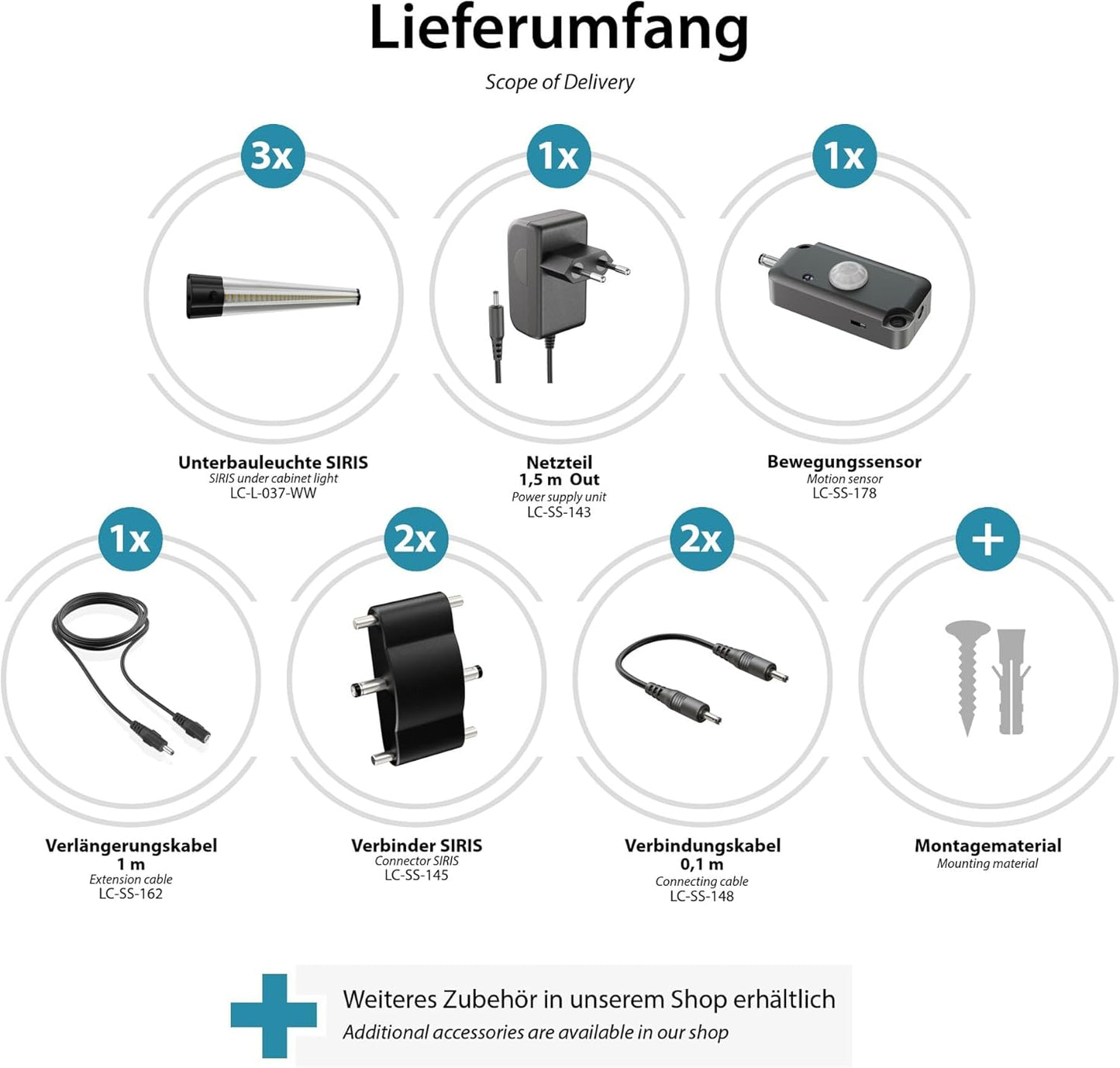 3er-Set LED-Unterbauleuchte Siris mit Bewegungsmelder, 3er Set
