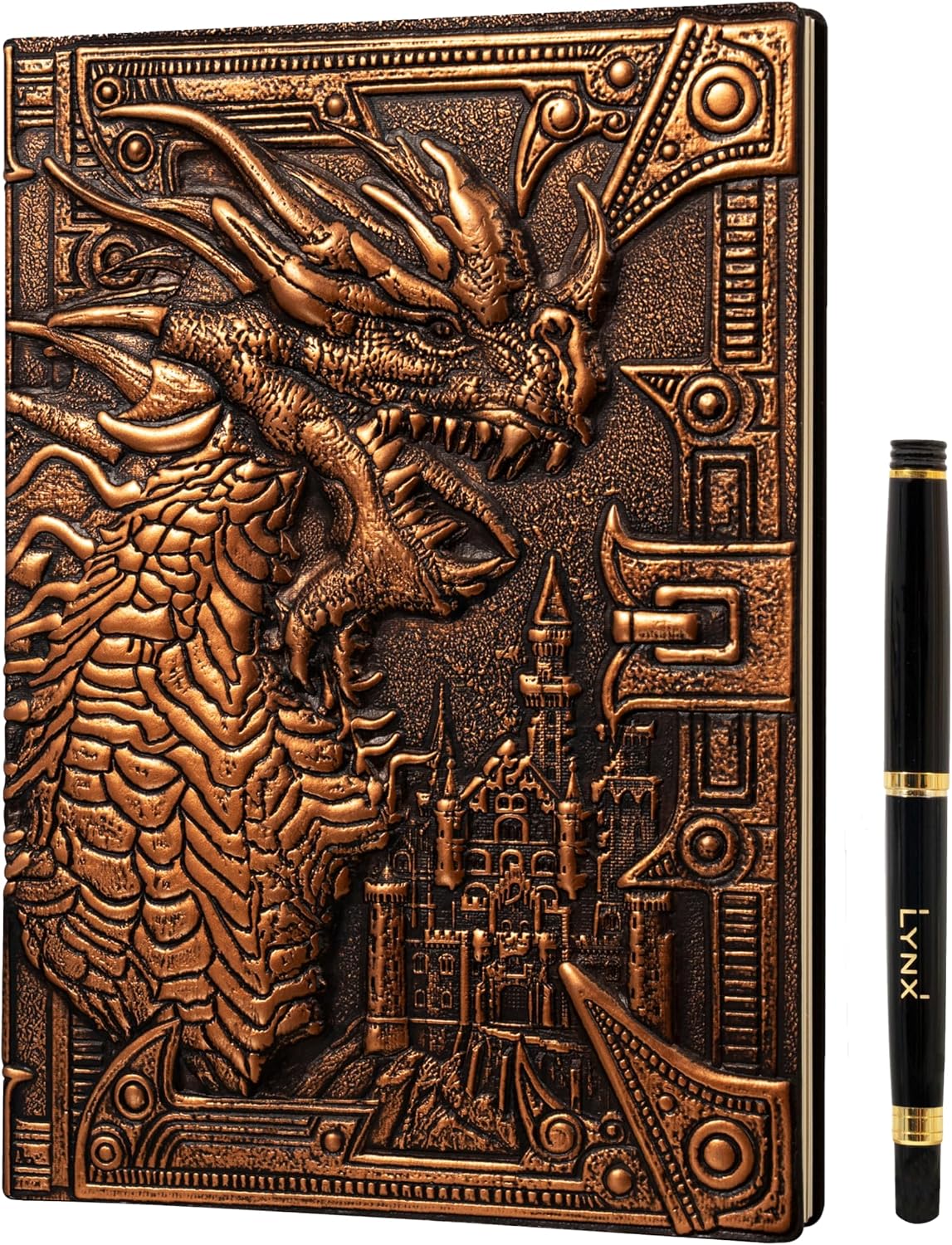 RPG Notizbuch mit 3D Drache Motiv & Stift, Drache Bronze