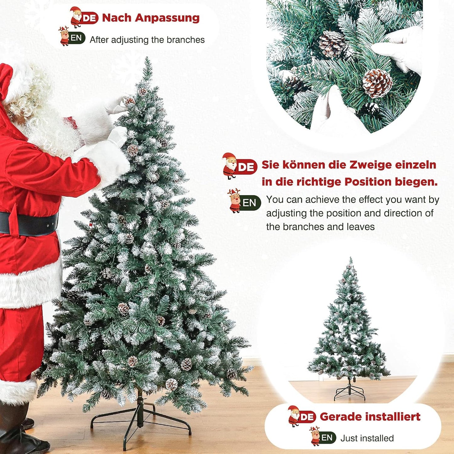 Künstlicher Weihnachtsbaum mit LED-Beleuchtung und Tannenzapfen, 150 cm
