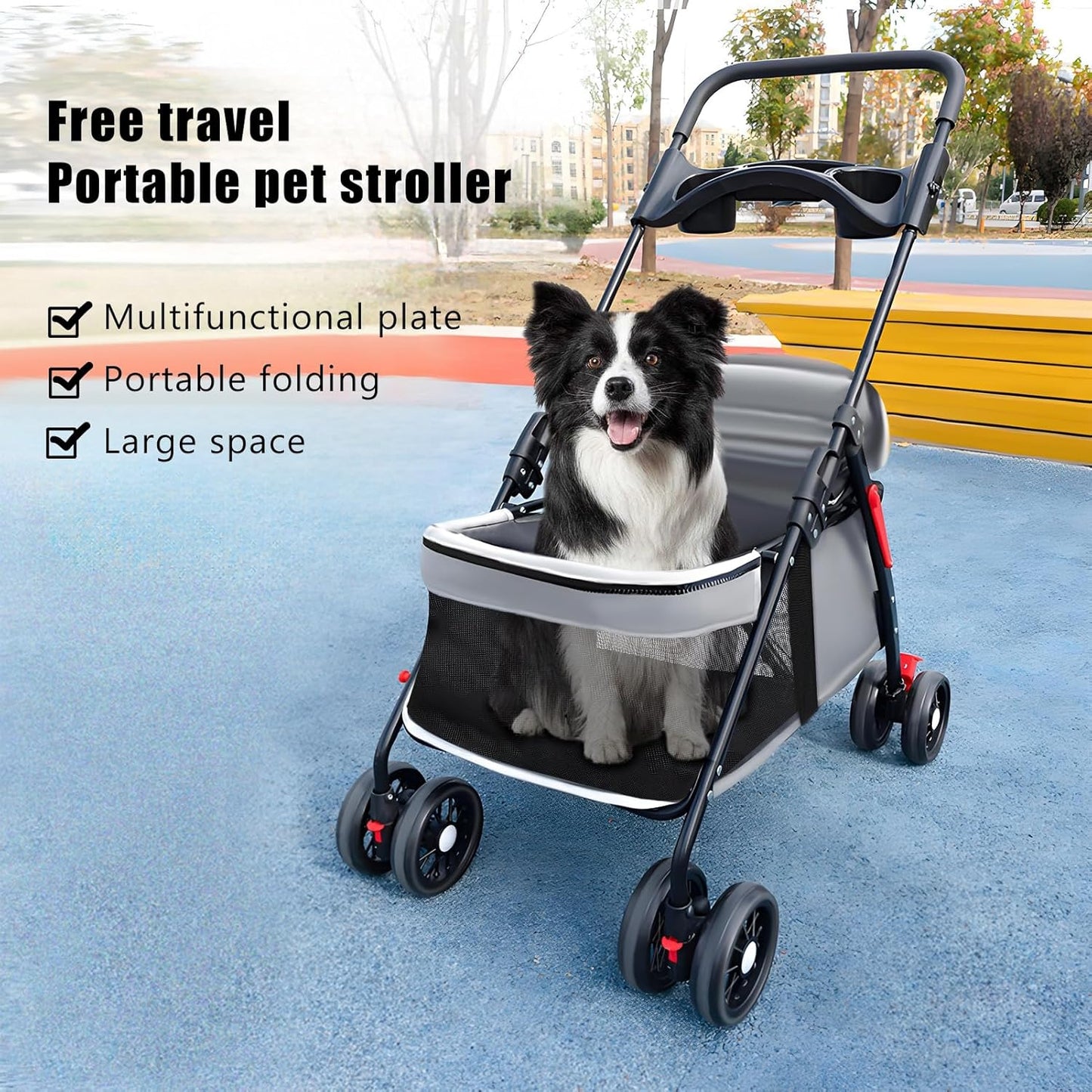 Faltbarer Haustier-Kinderwagen für Hunde und Katzen, grau