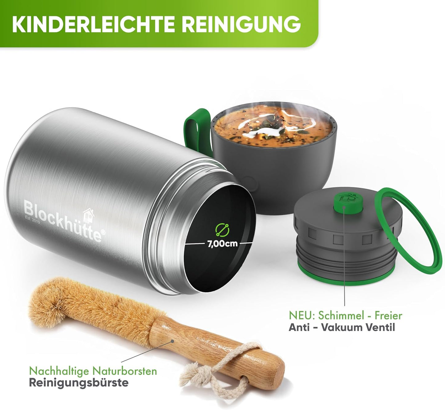 Thermobehälter für Essen, Silber 1000 ml
