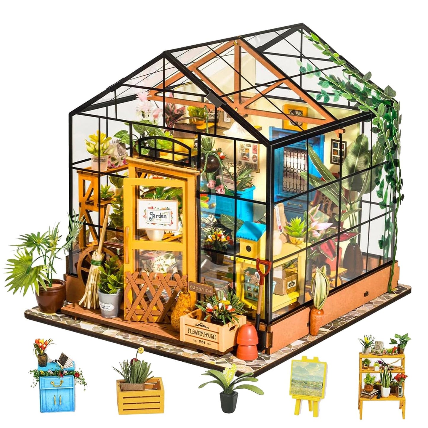 DIY Miniatur Blumenhaus mit LED-Licht, Blumenhaus