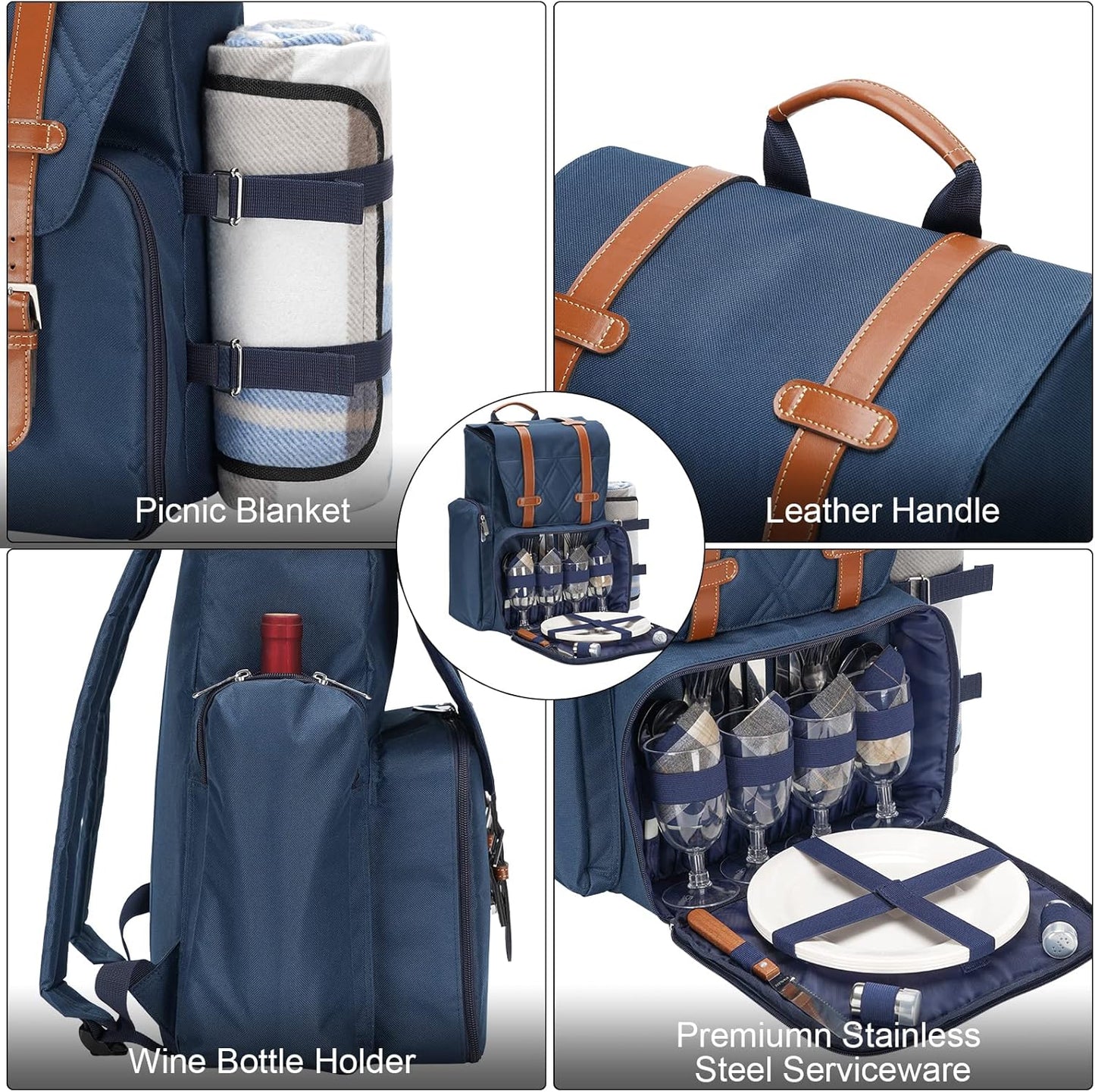 Picknick-Rucksack-Set für 4 Personen mit Kühltasche
