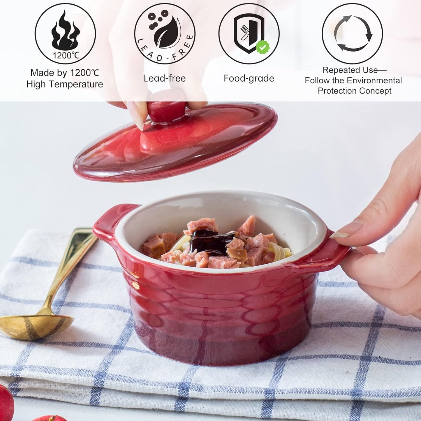 4er-Set Soufflé Förmchen mit Deckel, 250ml, Rot