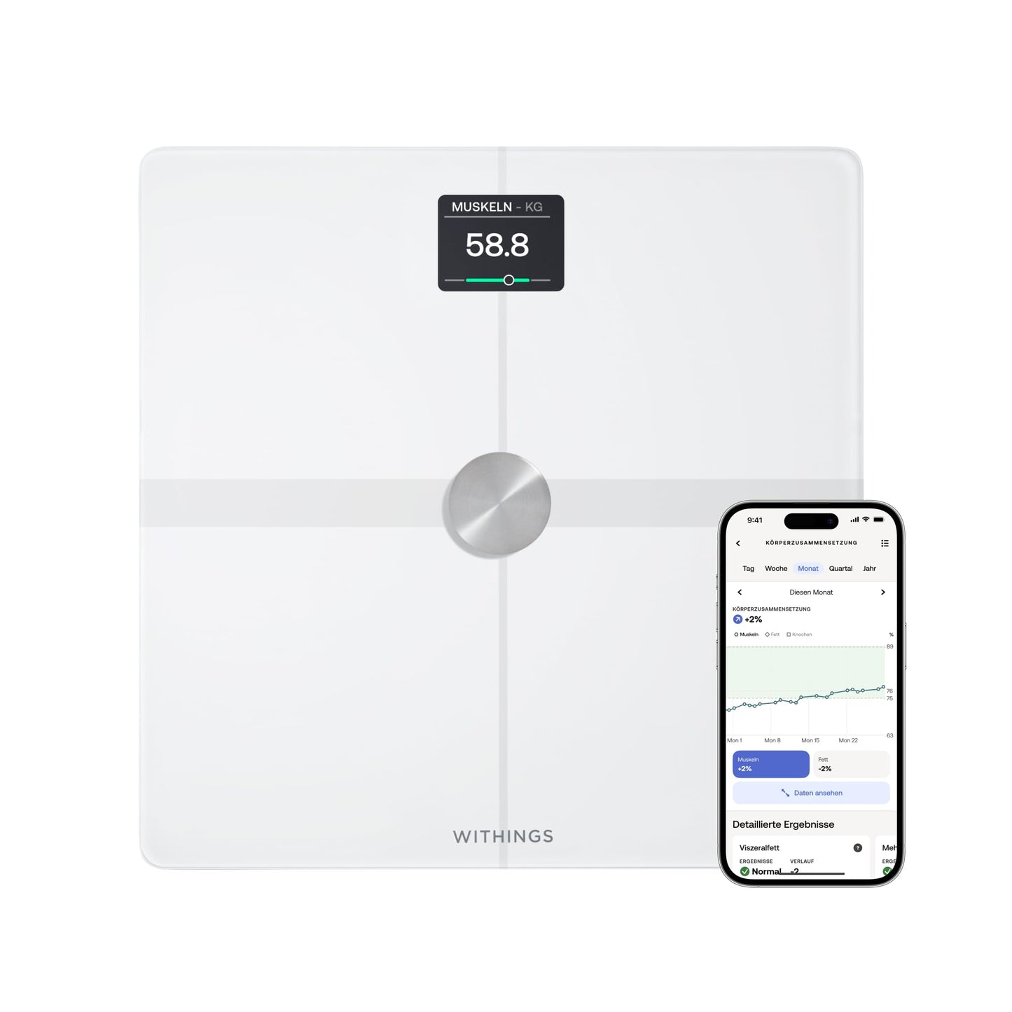 Body Smart Personenwaage mit Körperanalysefunktion, Weiss/White