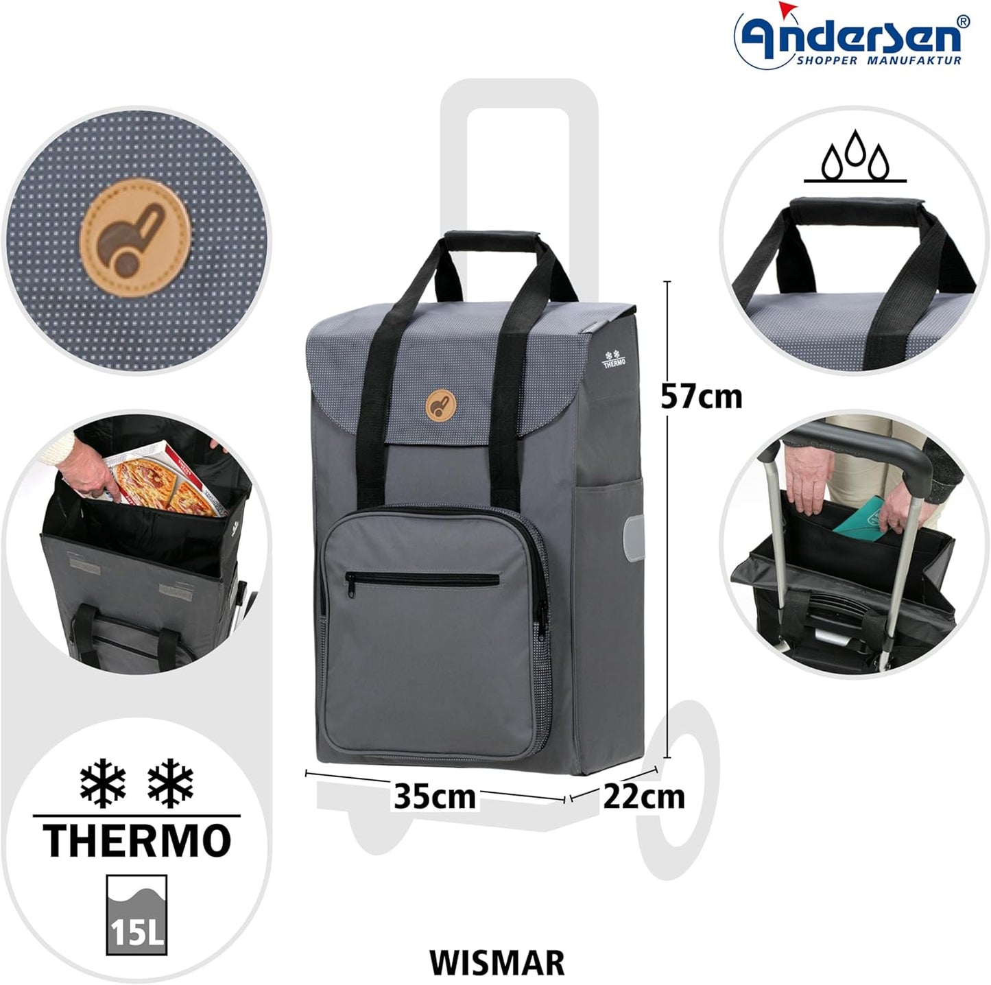 Einkaufstrolley klappbar mit Kühlfach 45L, belastbar 50kg, Silbergrau