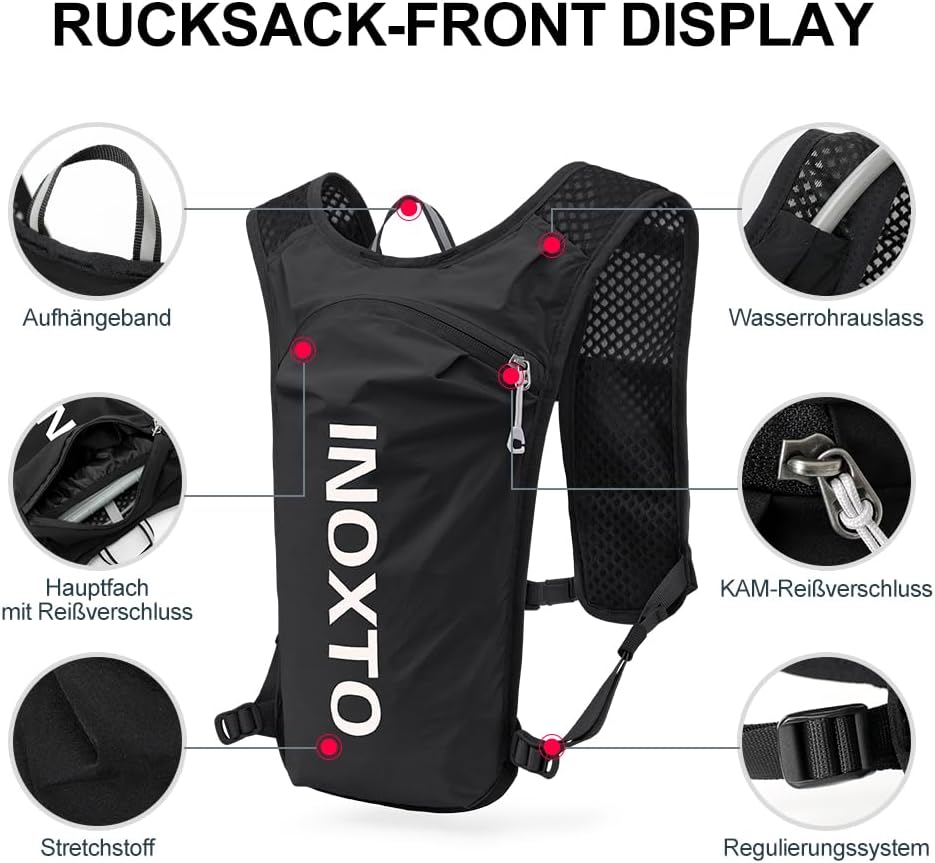 Trinkrucksack mit 1.5l Wasserblase, Schwarz und Weiss Standard