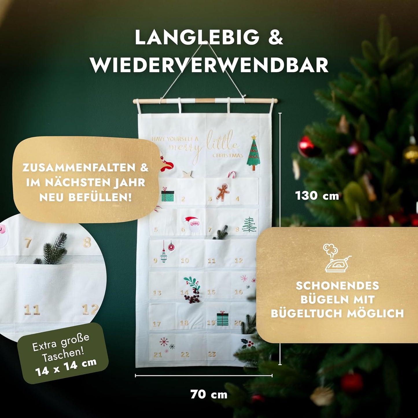 Adventskalender zum Befüllen, Weiß - Gold