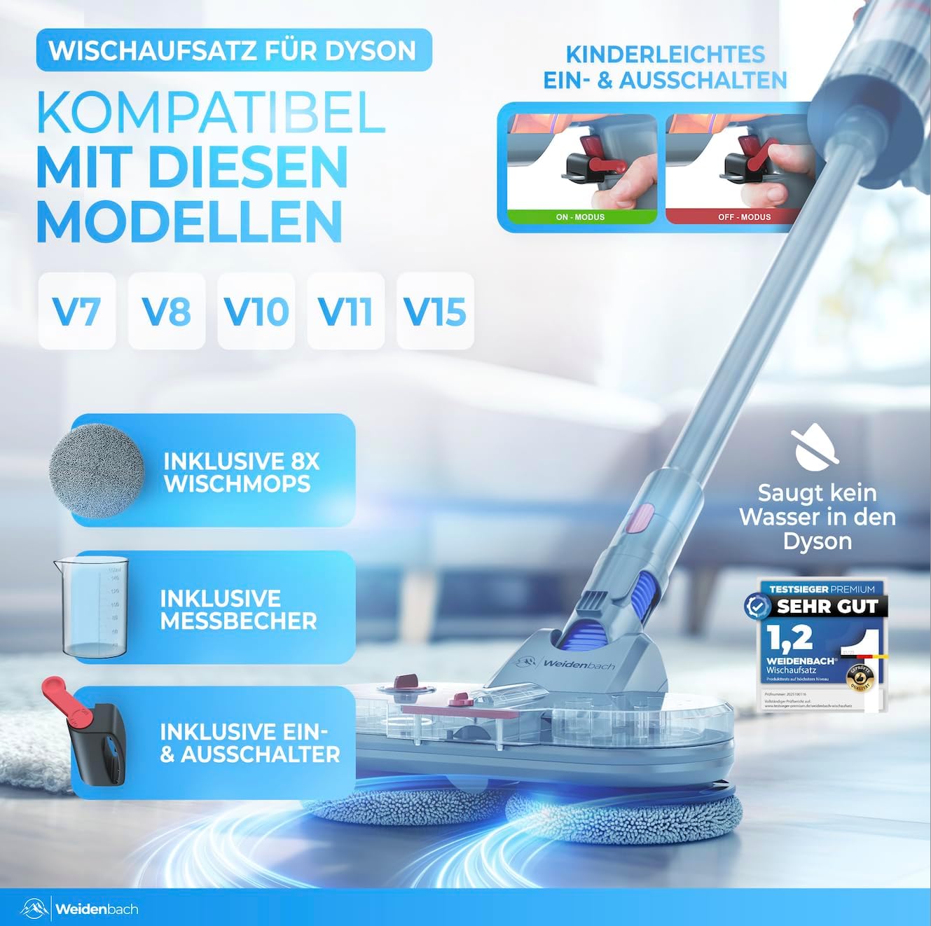 Wischaufsatz für Dyson V7-V15, Gen5 Nass- und Trockensauger, V7/V8/V10/V11/V15/Gen5