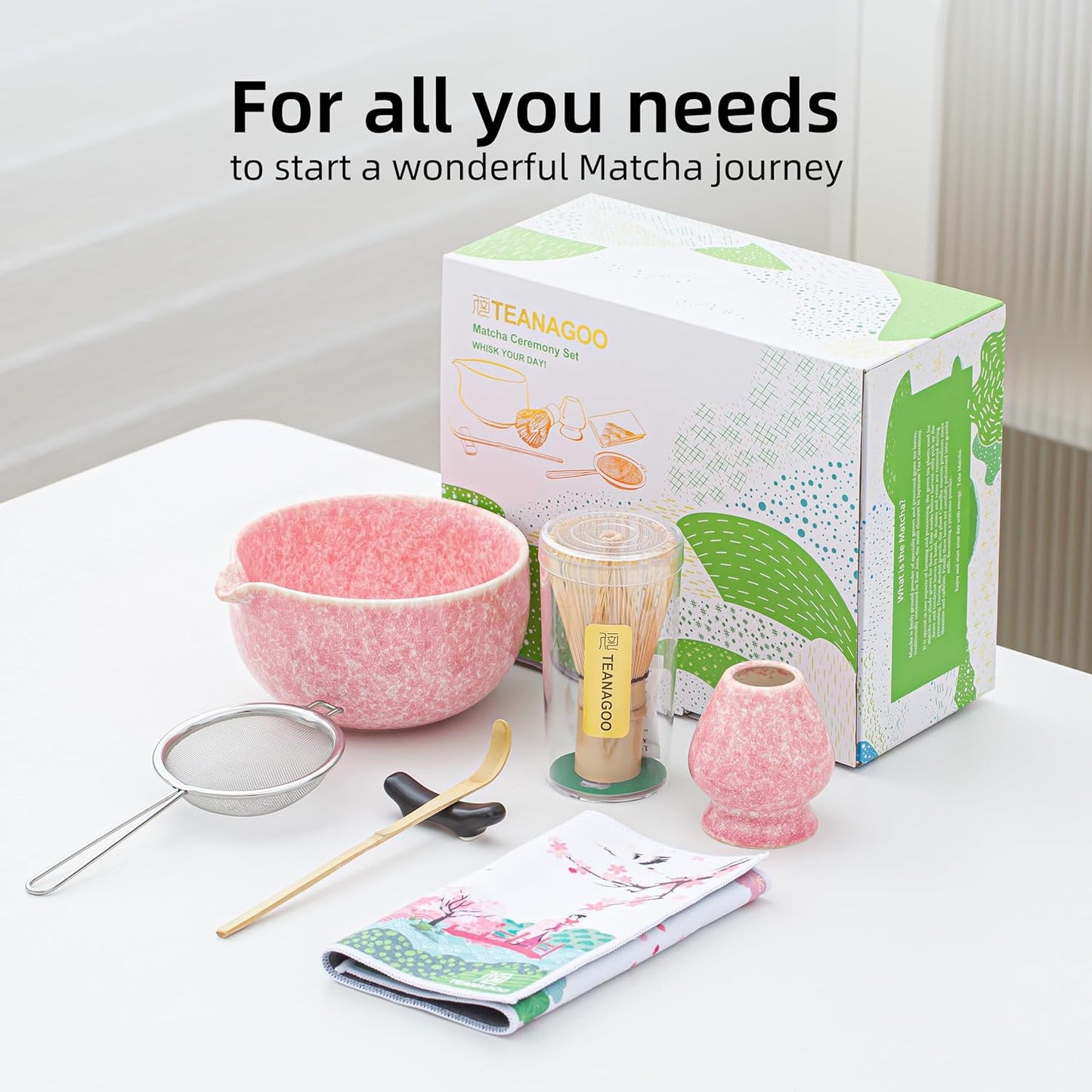 7-teiliges Matcha-Set, 7Stück/Set, Schüssel mit Ausgießer Pink