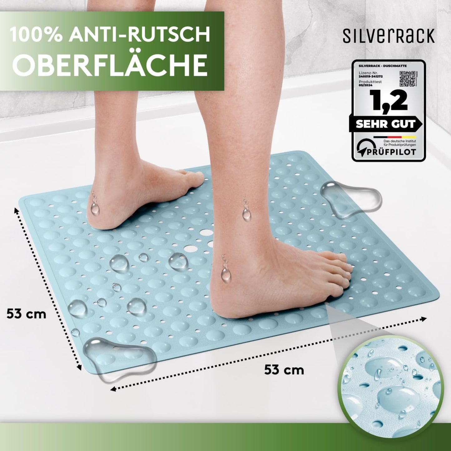 Duschmatte, 53x53 cm, 53 x 53 cm (Quadratisch) Babyblau