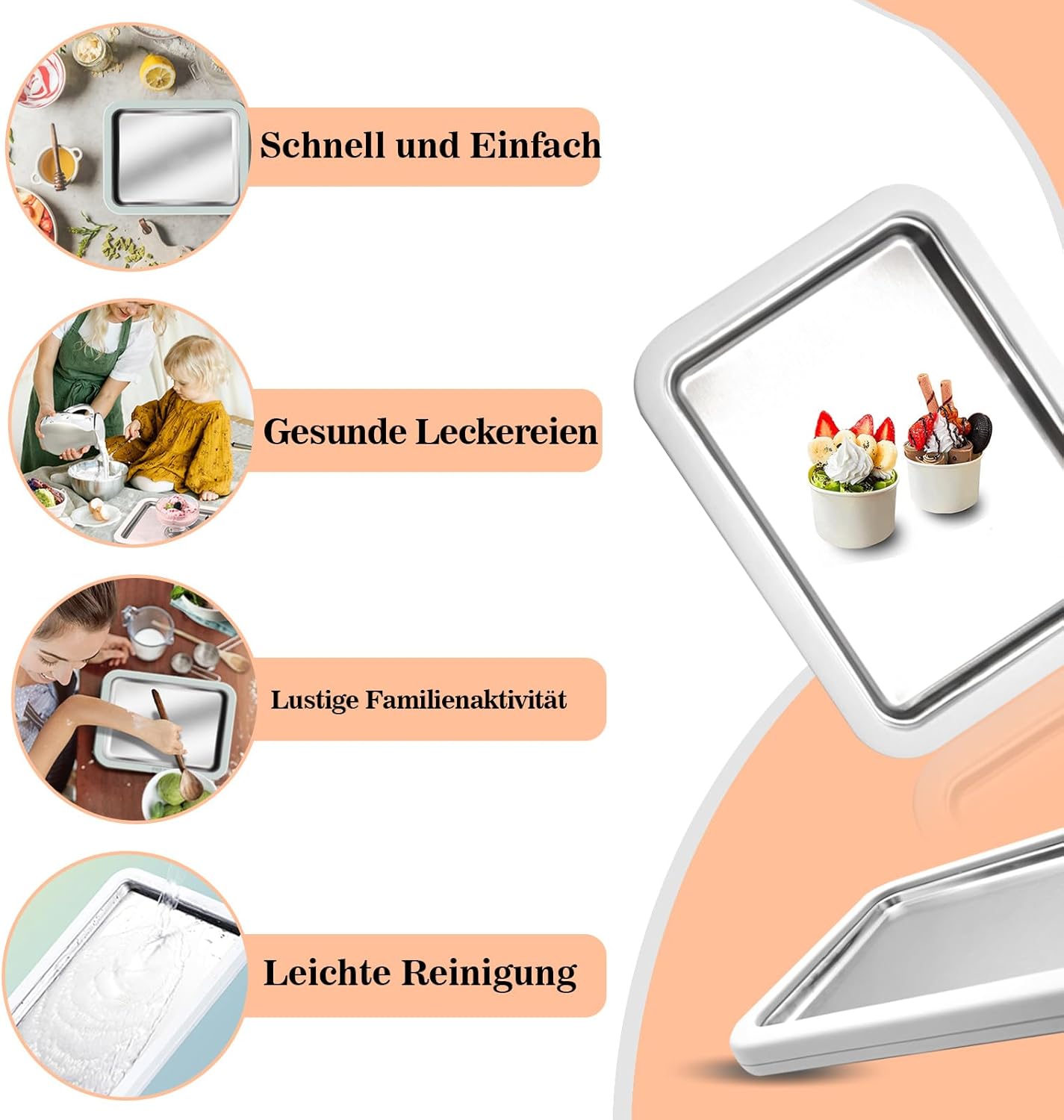 Eisplatte für DIY Eisrollen mit Spateln, Orange