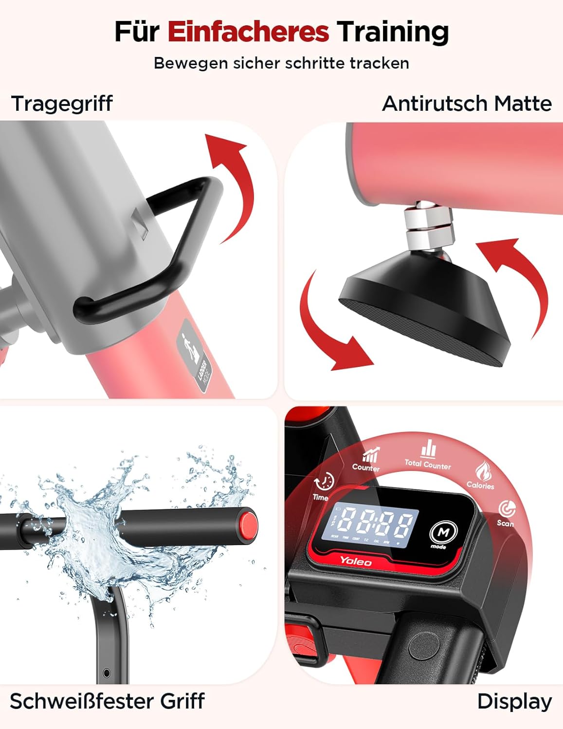 Einstellbarer Widerstand Treppenstepper mit Haltegriff V3.0, V3.0 Einstellbarer Widerstand Stepper + Bungee-Seil*2