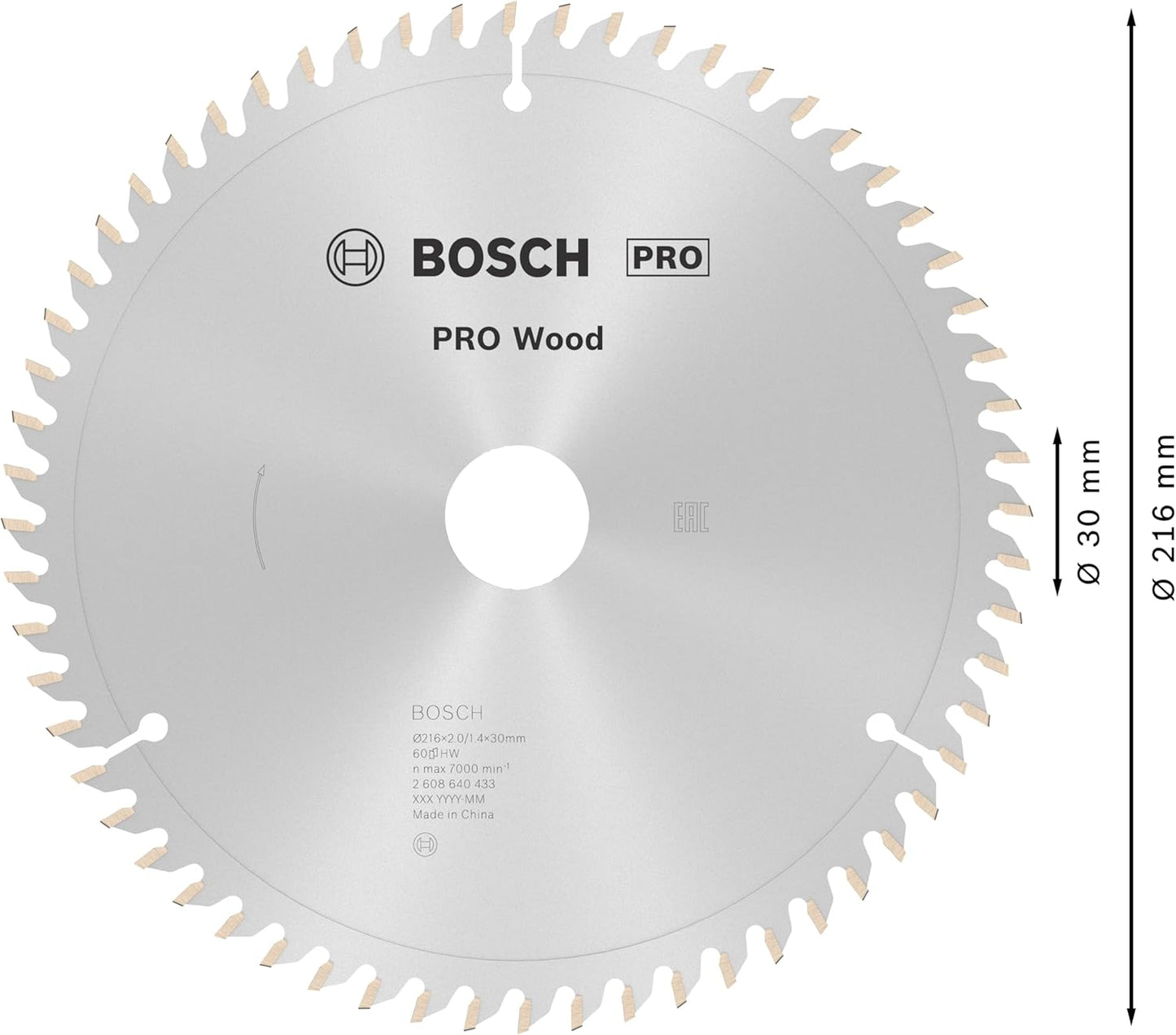 PRO Wood Kreissägeblatt, 216 x 2 x 30 mm, 216 x 2/1.4 x 30 mm / 60 Zähne