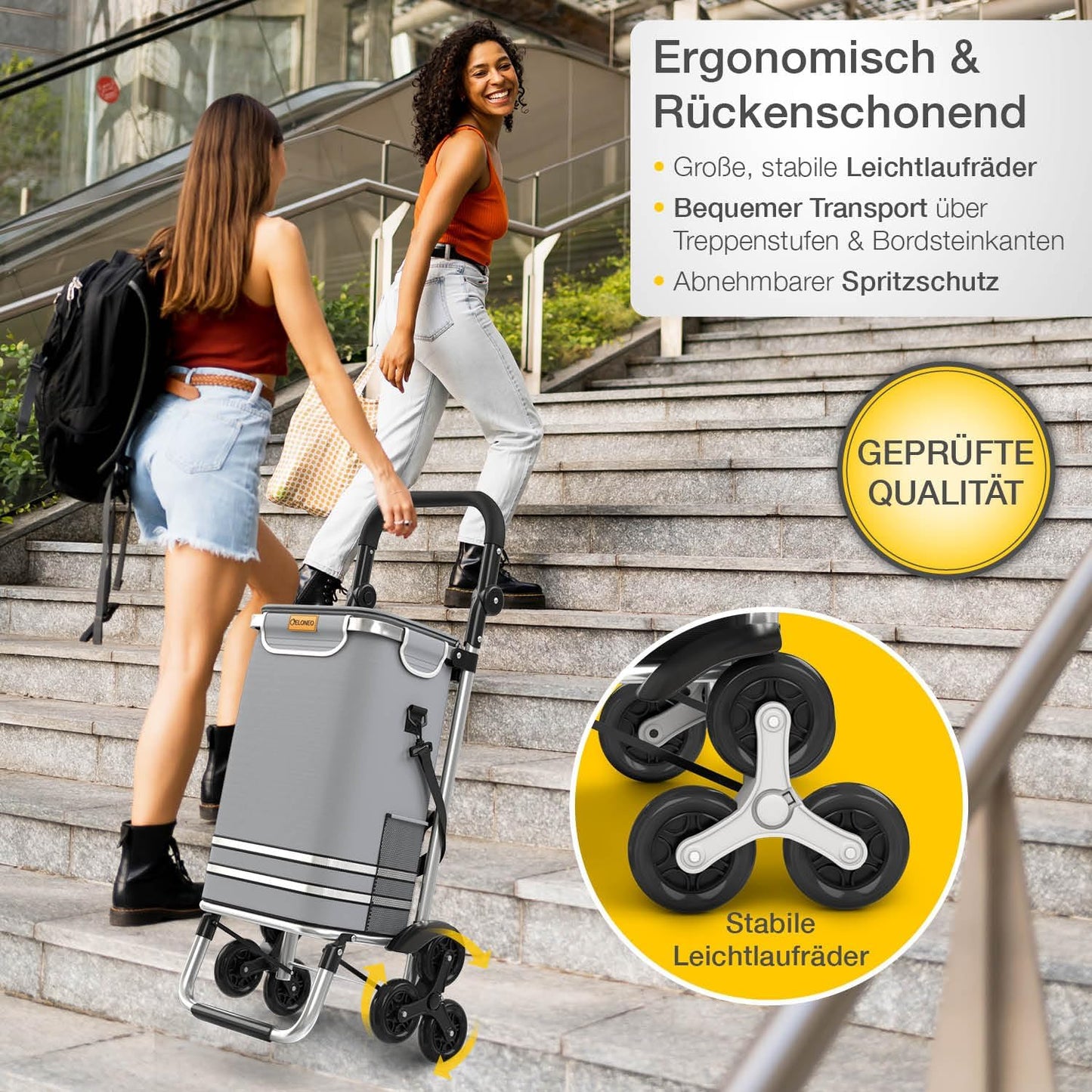 Einkaufstrolley mit Treppensteiger und Kühlfach, Treppensteiger-Trolley Grau