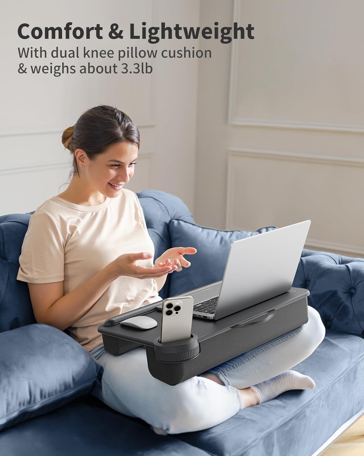 Laptopkissen mit Handgelenkauflage und Halterungen, Mit Tablet-Halterung Schwarz