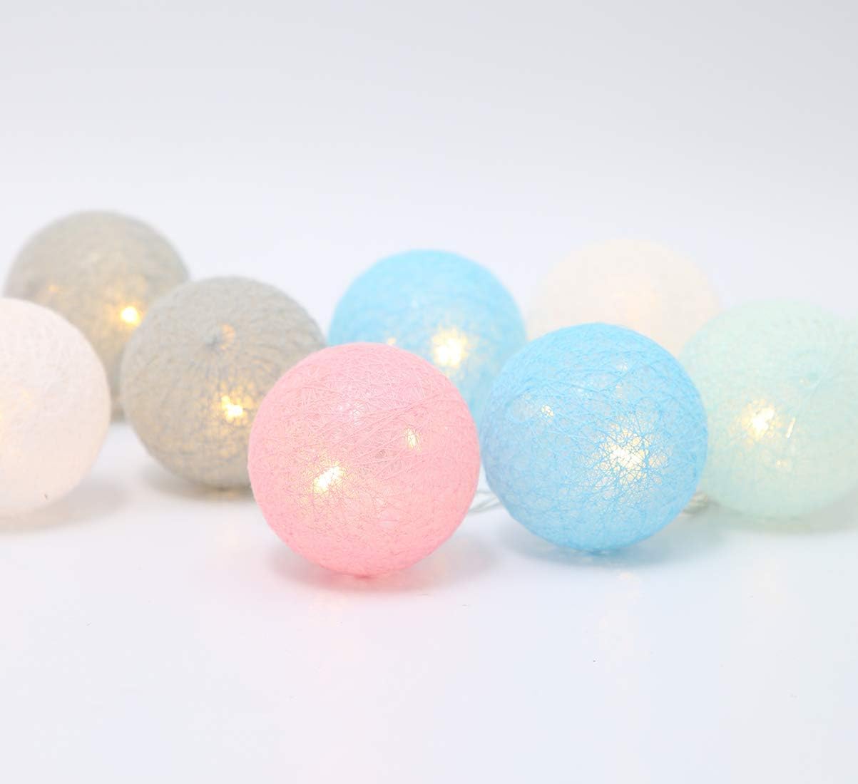 LED-Lichterkette mit Baumwollkugeln, Bunt Batterie