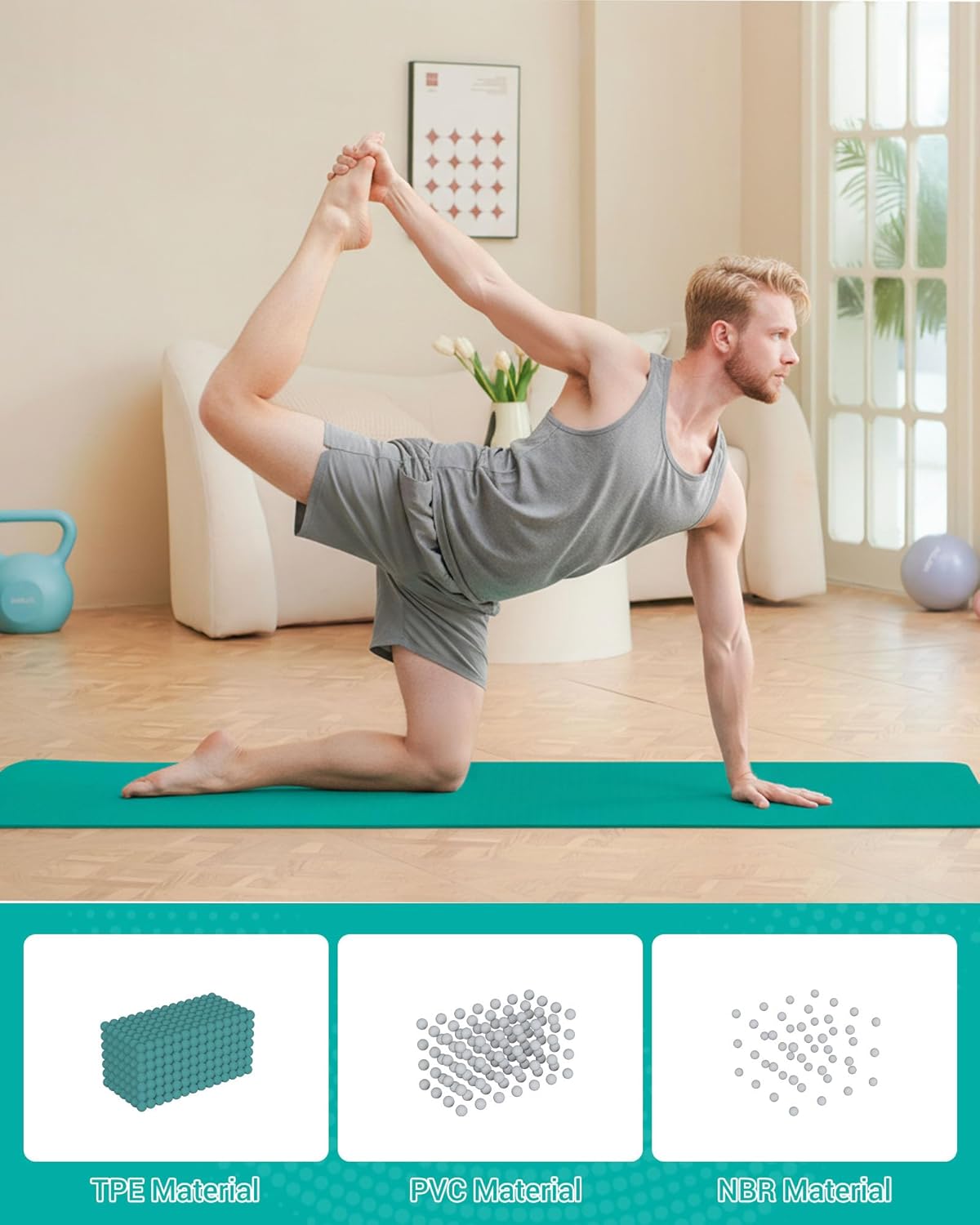 Gymnastik- und Yogamatte mit Tragegurt (183 x 61 x 0,6 cm), Türkis