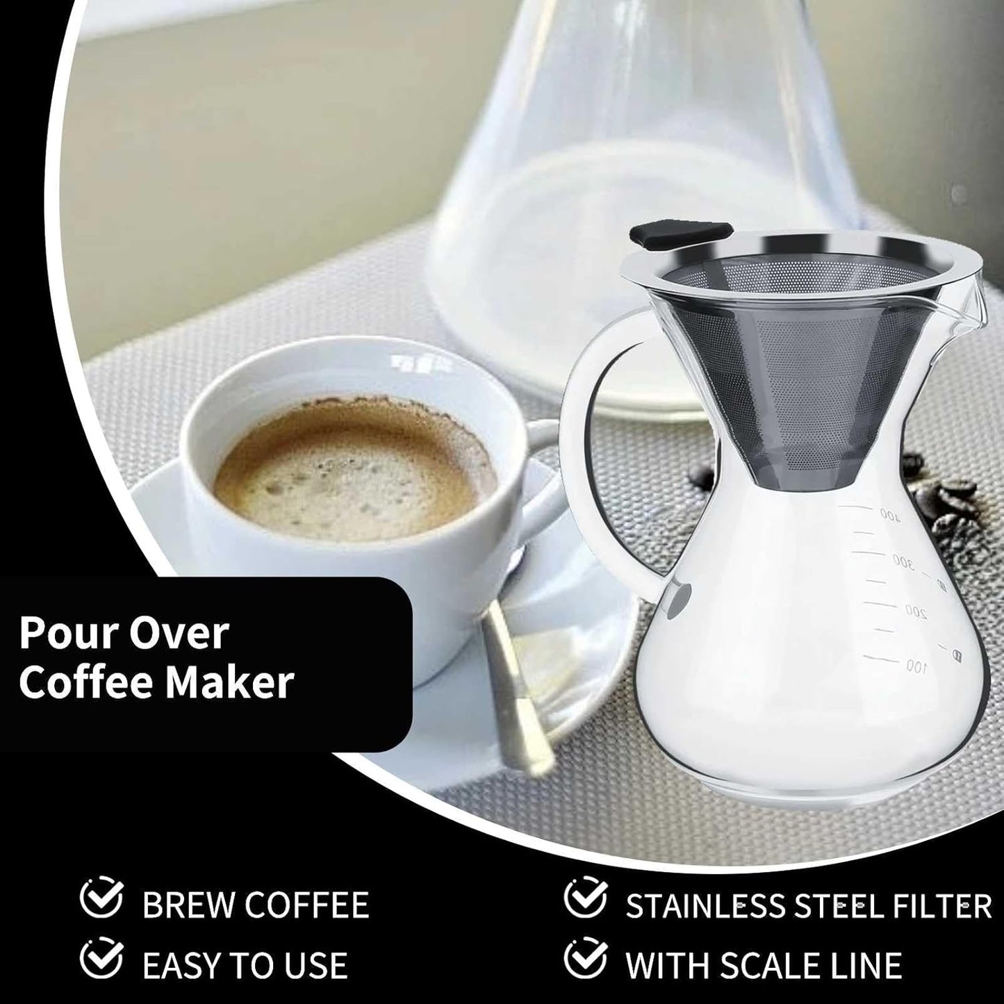Pour Over Kaffeebereiter mit Edelstahlfilter (400ml)