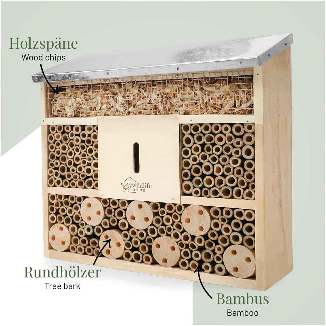 Insektenhotel mit Metalldach für Wildbienen, Wildbienen-Villa (Metalldach)