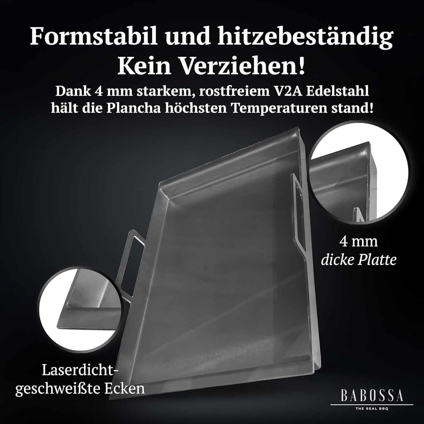 Grill-Plancha aus Edelstahl, 43.4 x 32 x 8.5 cm