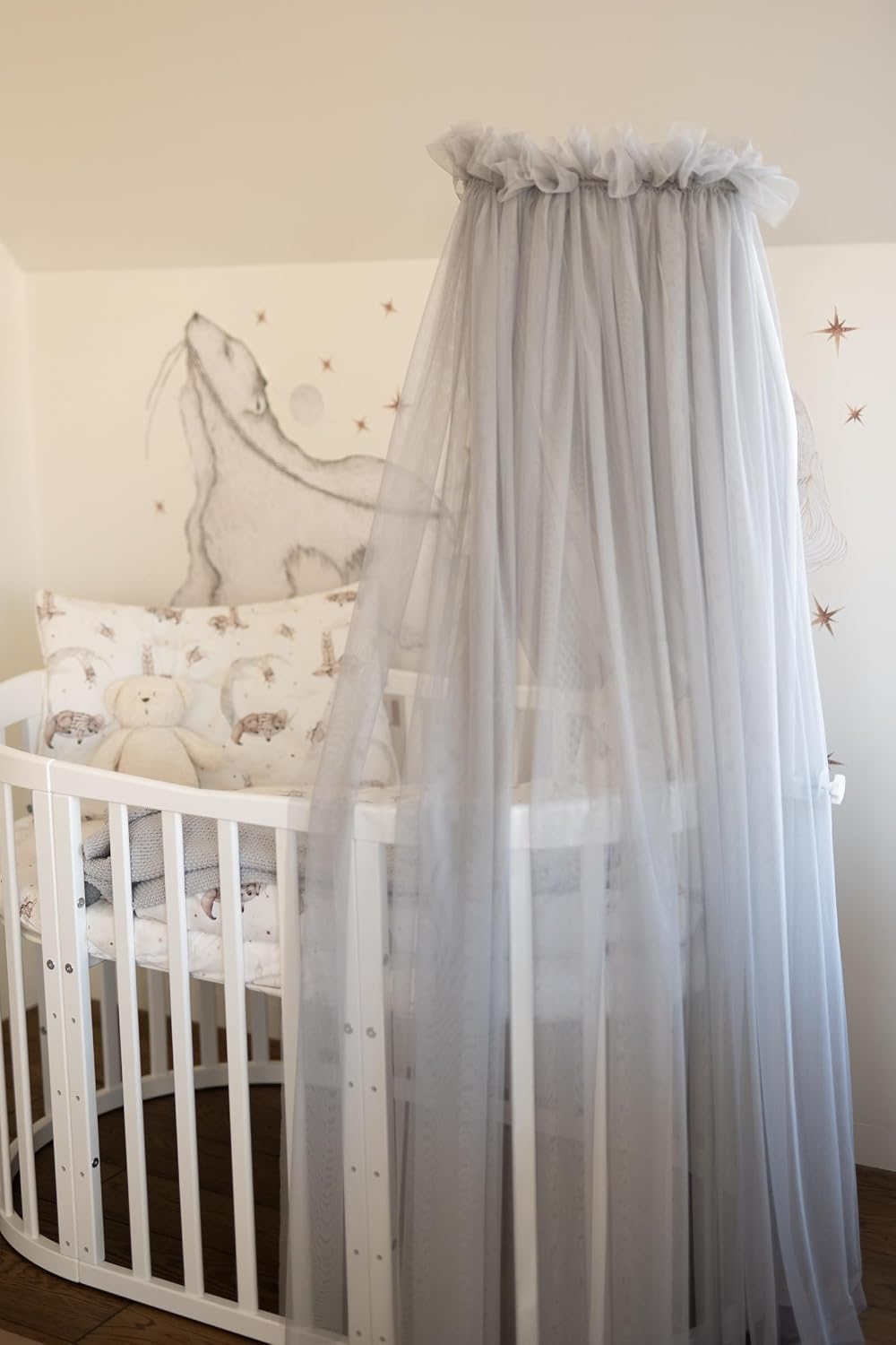 Baldachin Betthimmel aus Tüll für Babybett, Grau