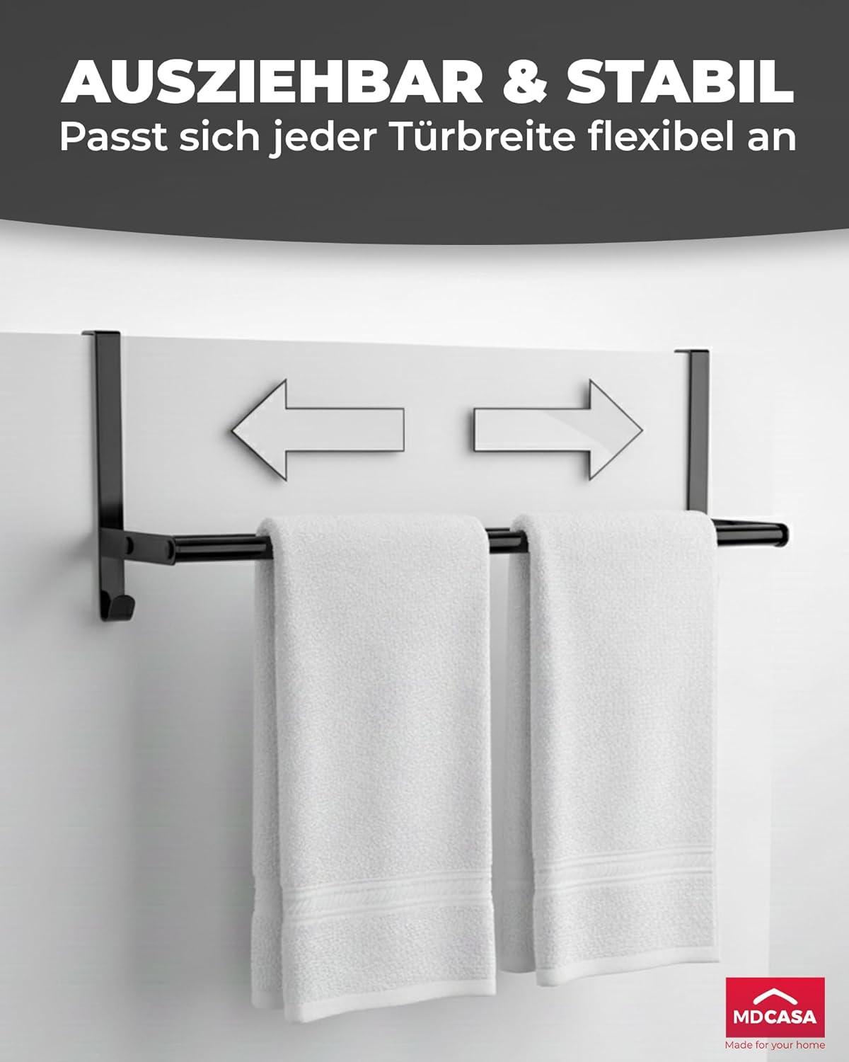 Handtuchstange ohne Bohren & verstellbar, Schwarz
