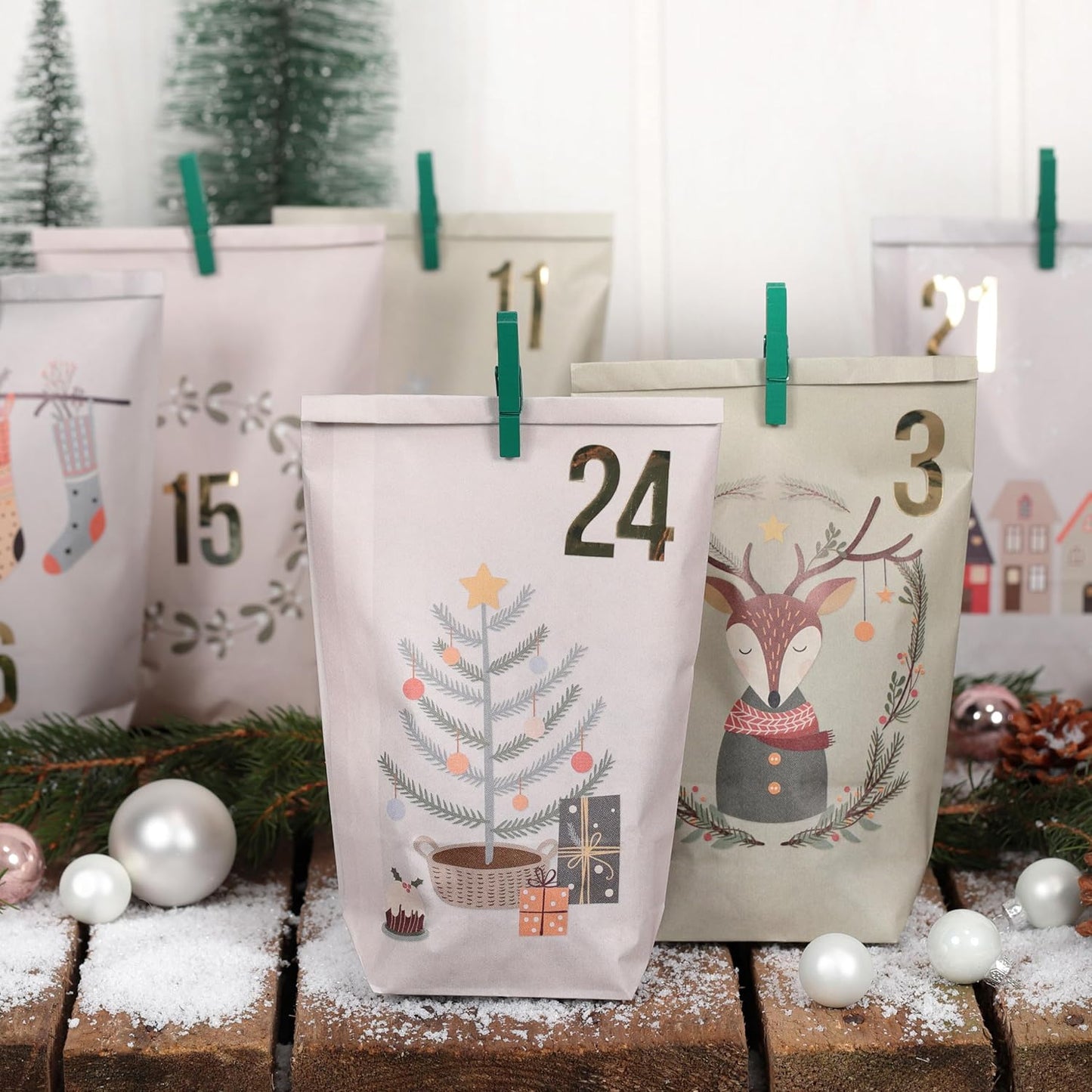 Adventskalender DIY-Set, 24 Geschenktüten, Motiv Hygge, Pastell