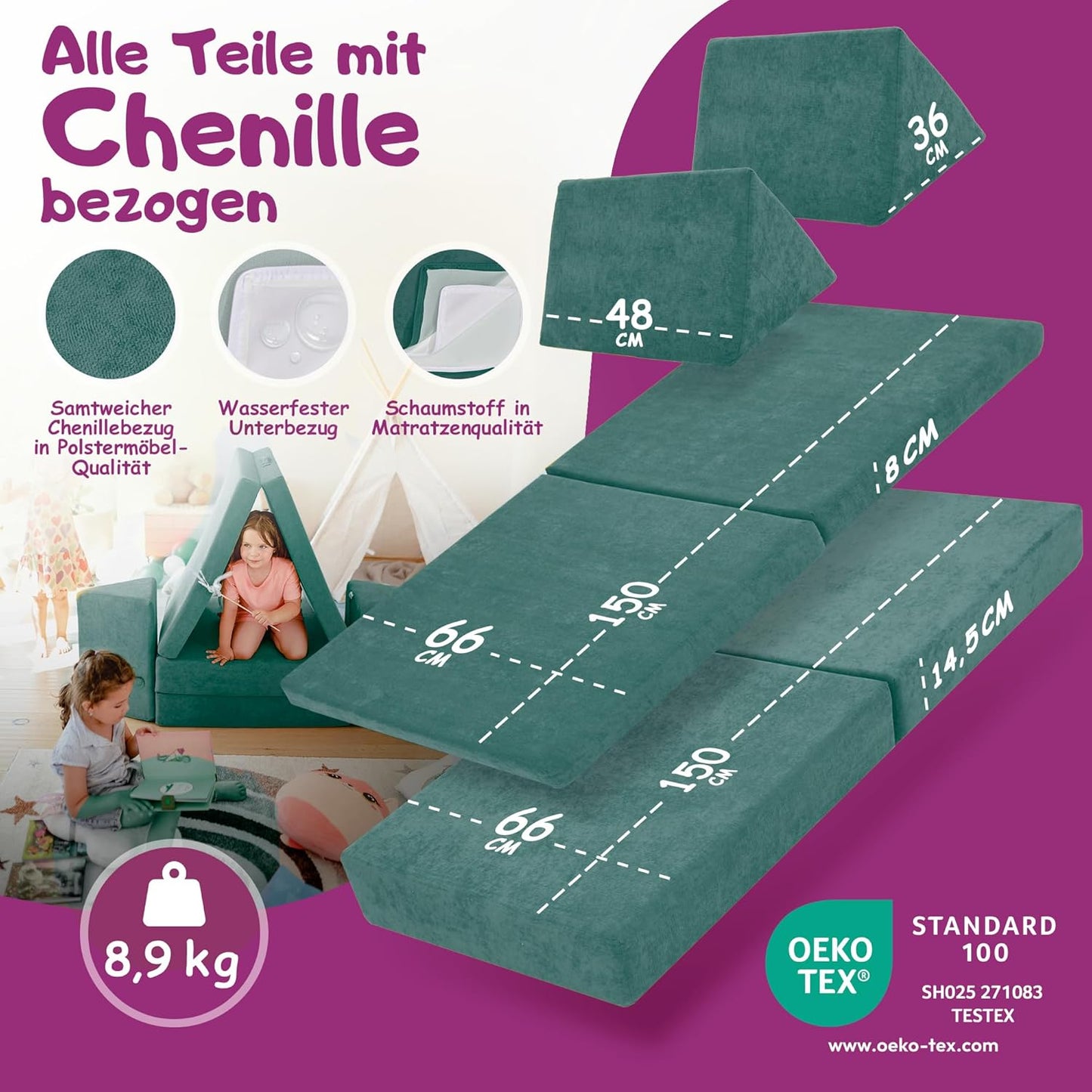 Spielsofa für Kinder, Urwaldgrün